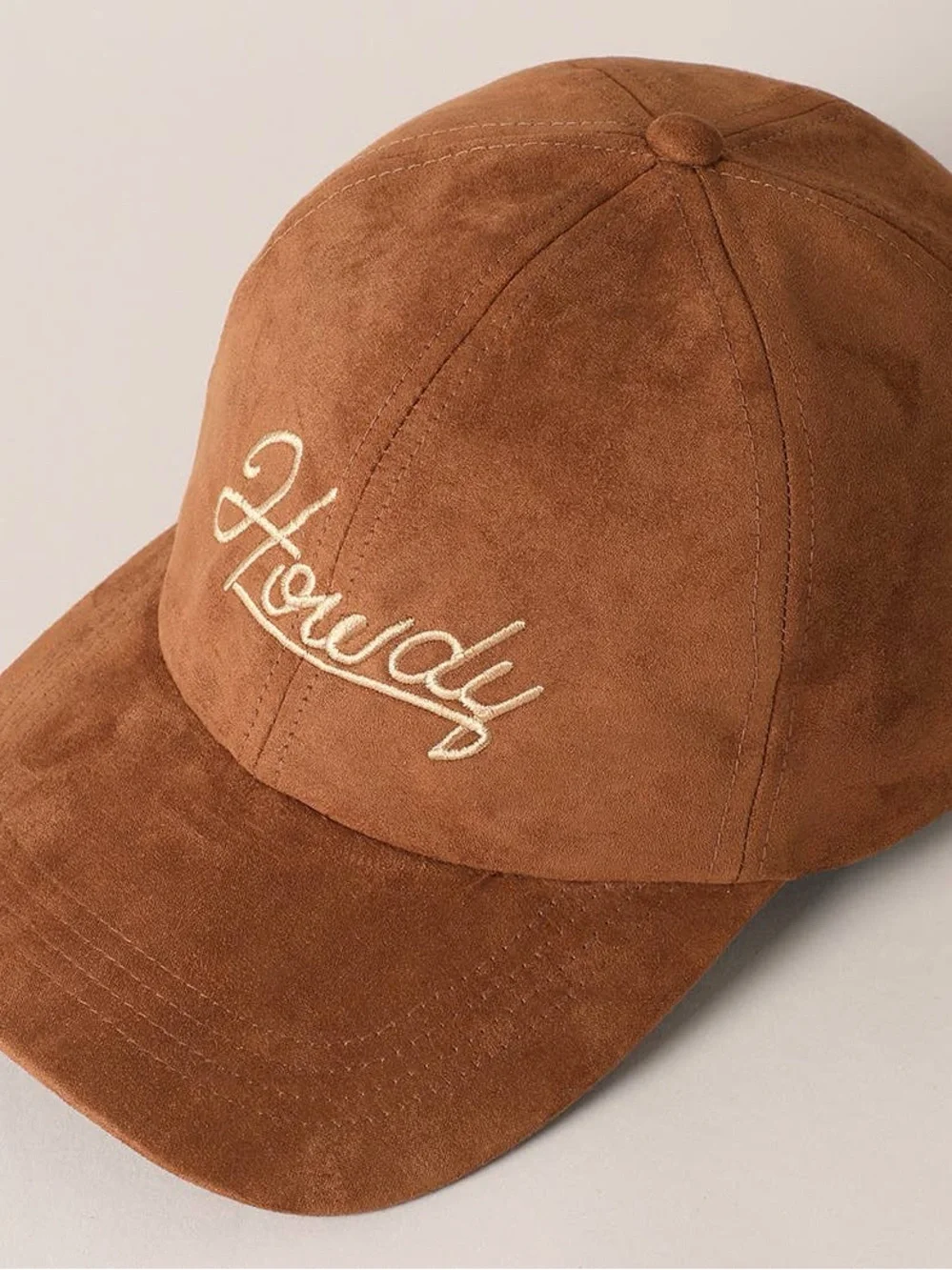 Howdy Embroidered Suede Cap in Brown